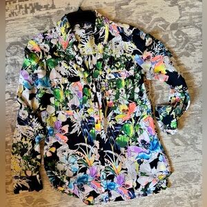 Express Multicolor Floral Button-Up Shirt Black Size Small